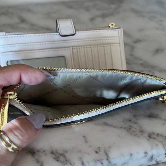 Michael Kors Jet Set Logo Large Double Zip Wristlet Wallet (Brown/Powderblush - Picture 8 of 10